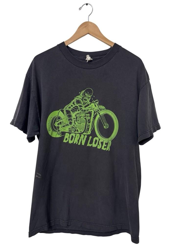 Vintage 90s Y2K Creature From The Black Lagoon Motorcycle Born Loser Shirt Large Unisex T-Shirt XL