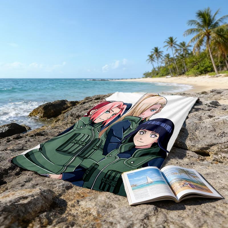 1pc NARUTO Beach Towel, Beach and Seaside Swimming Pool Equipment, Fashion Pattern, Rectangular, Travel Essentials