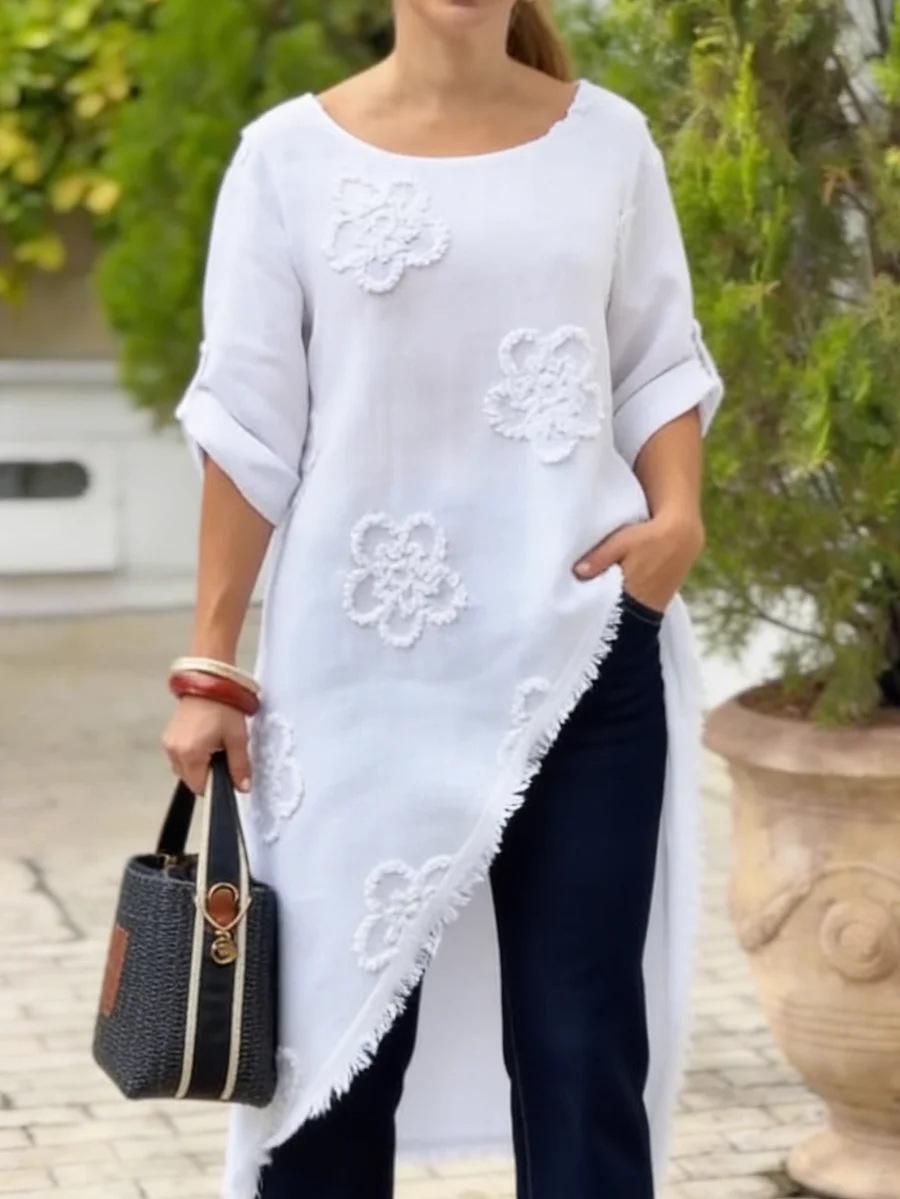 

European & American Women s Floral Print Tassel Shirt, 2026 Collection L білий