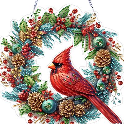 Kits de Couronne Cardinal DIY 5D Strass Cristal Peinture Diamant Guirlande Ornement à Suspendre pour Décoration de Fenêtre