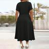 Robe Mi-longue Décontractée d'Été pour Femme Robe évasée à manches courtes et col en V avec torsade sur le devant Robe longue fluide ligne A pour vacances à la plage