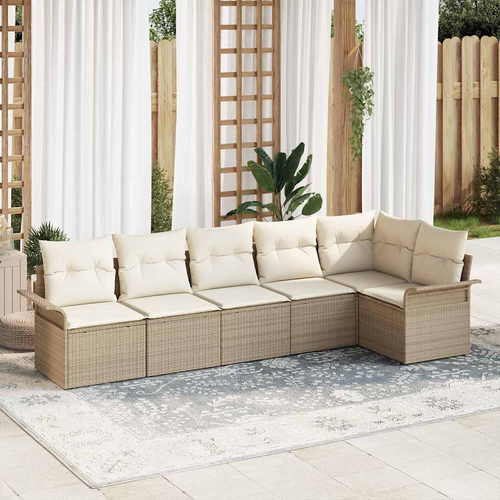 Garden Sofa Set with Cushions and Storage 6 Pcs Beige Poly Rattan