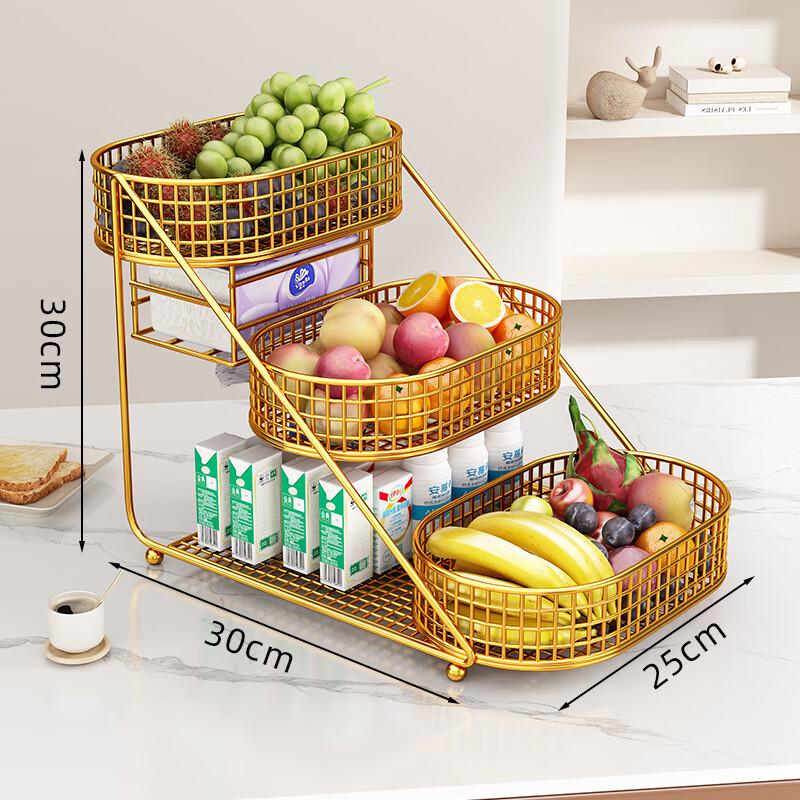 Художественная золотая 3-ярусная металлическая фруктовница с держателем для салфеток