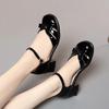 4.5cm Comfortable Fashion Sweet Bow Close Head Leather Sandals Summer 2024 Med Block Heels Shoes for Office Mom Daily Girls