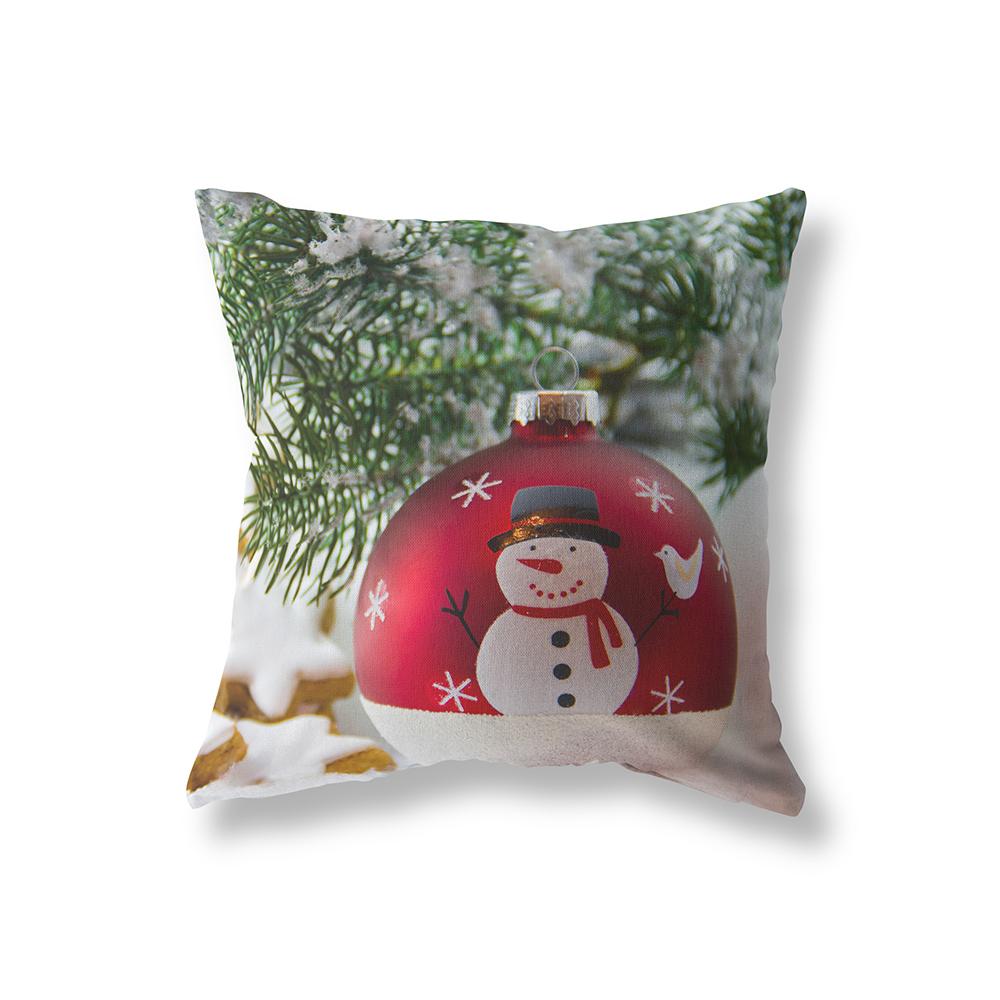 Merry Christmas Cute Snowman Print Pattern Polyester Cushion Cover Home Living Room Sofa Decoration Square Pillow Pillow Cover