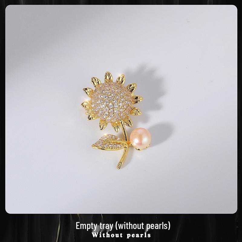 High-End Sunflower Zircon  Freshwater Pearl Brooch Set