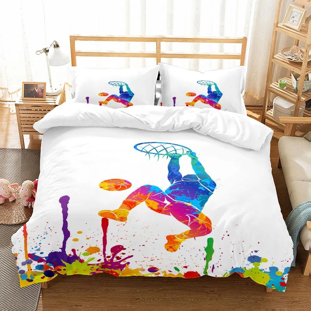 Fantastic Basketball Duvet Cover Set Uk Single Double King US Twin Full Queen King Bed Linen Set Basketball Cartoon Bedding Set