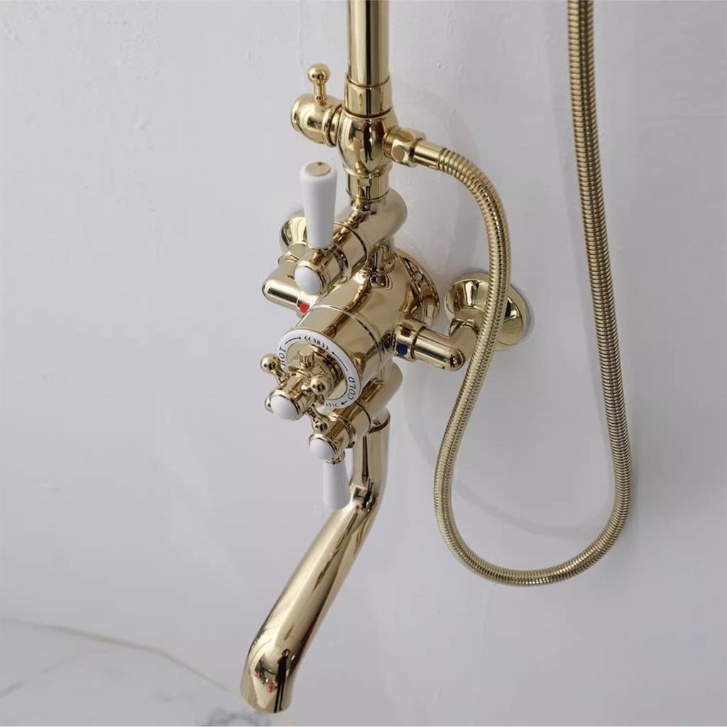 Tuqiu Luxury Bathroom Thermostatic Shower Faucet Set Brass Bathtub Faucet  With 8 Inch Round Rainfall Shower Head  Wall Mounted