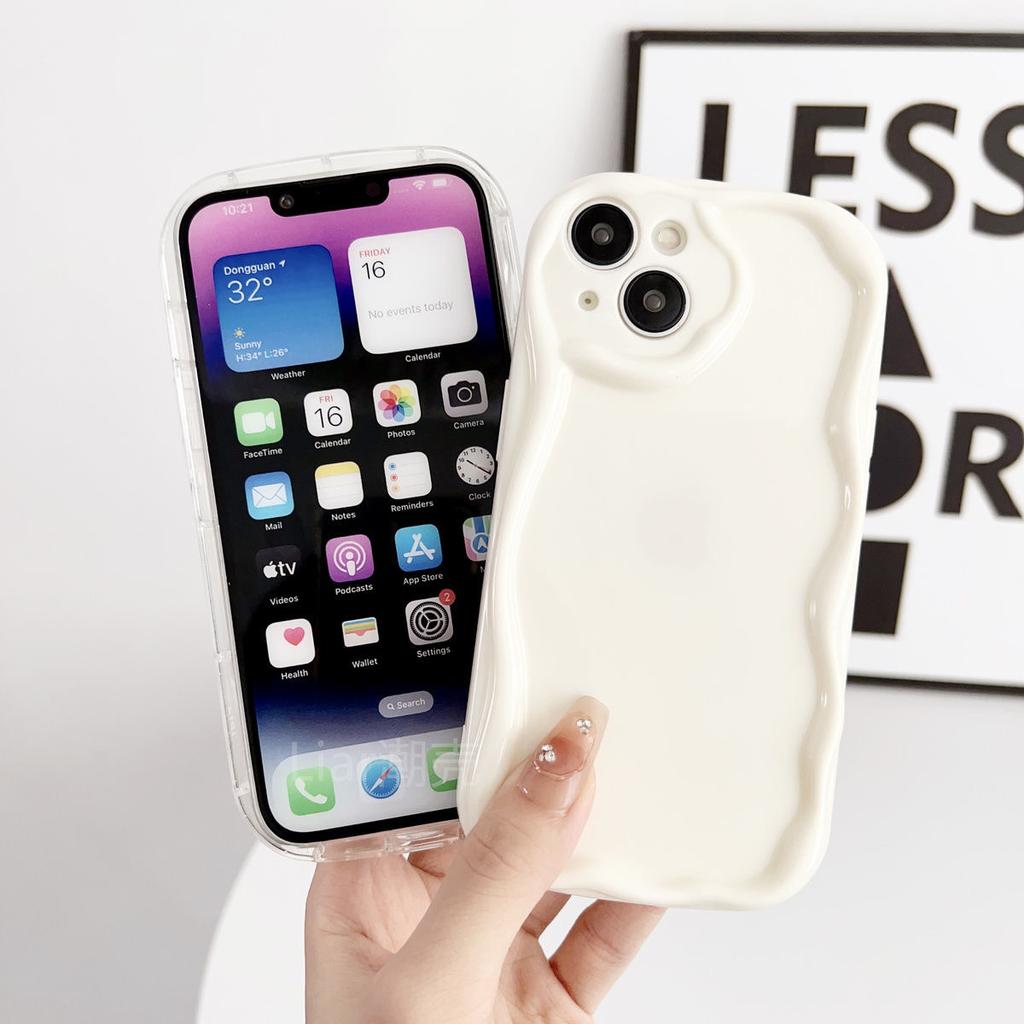 Wavy Mobile Phone Case Apple 16promax Suitable for IPhone 15/14 Cream Shell 13 Anti-fall