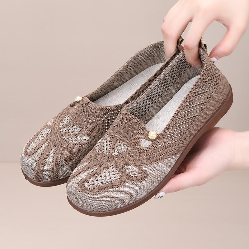 Casual Ballet Flats for Women Anti-Slip Office Work Lightweight Round Toe Walking Shoes Breathable Loafers Women's Slip On Knitted Dress Shoes