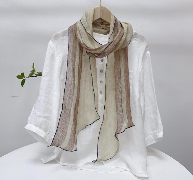 Spring And Summer New Solid Color Diamond Scarf 100% Linen Striped Neck Scarves