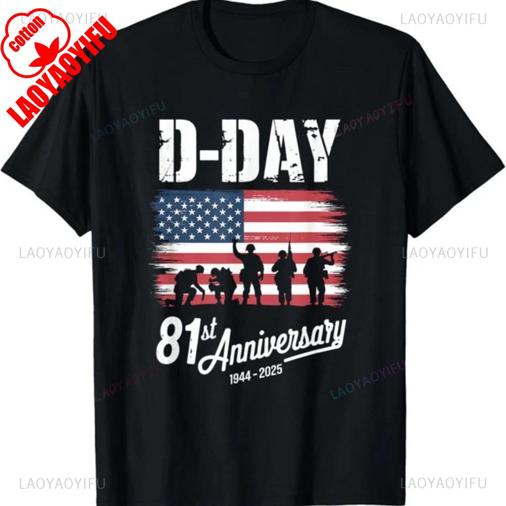 DDay 81st Anniversary Veterans Flag Tribute US Flag TShirt Summer Woman Man High Quality Cotton Graphic T Shirts Ropa Hombre S