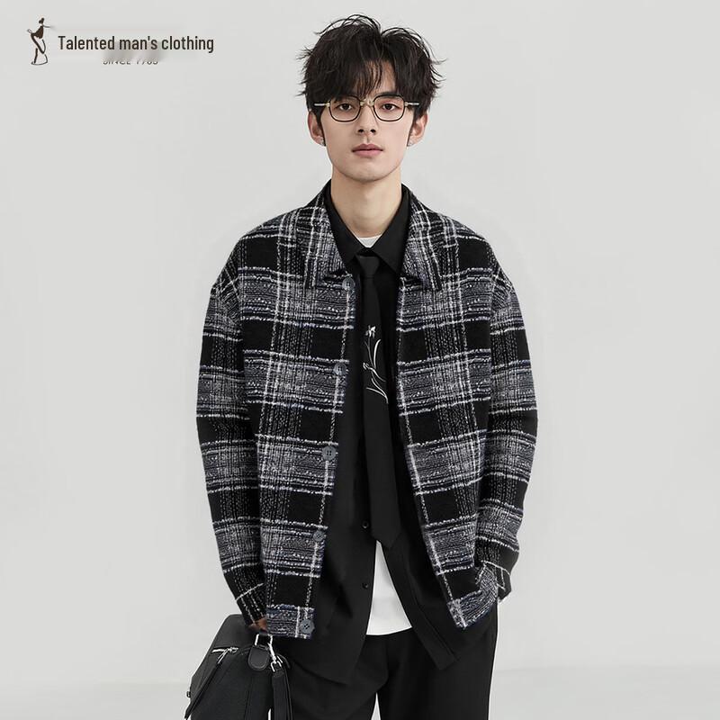 

Men s Casual Color-Block Checked Lapel Shirt Jacket 4XL