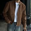 Pre-sale Early Autumn Brown Stand Collar Deerskin Jacket - Loose Korean Style Warm Men's Outerwear