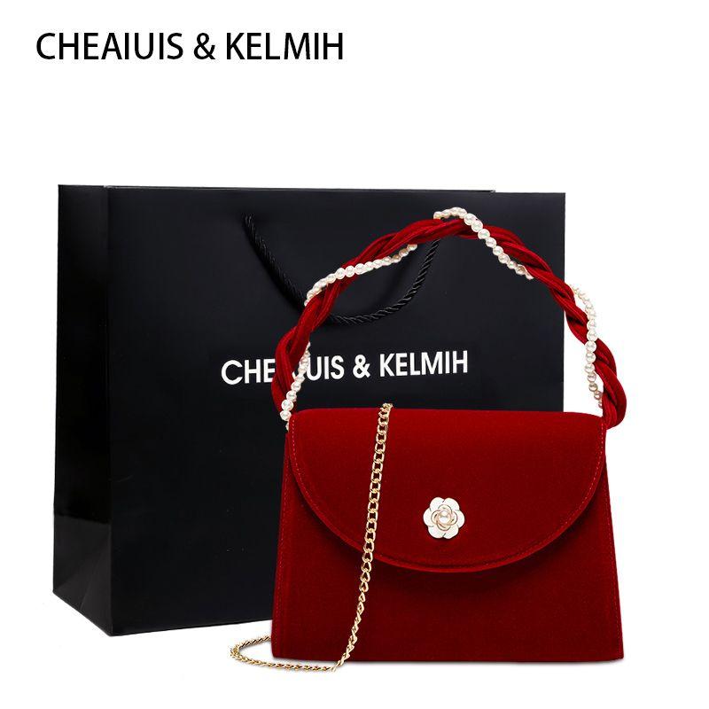 

Houndstooth Velvet Niche Style Bridal Wedding Handbag