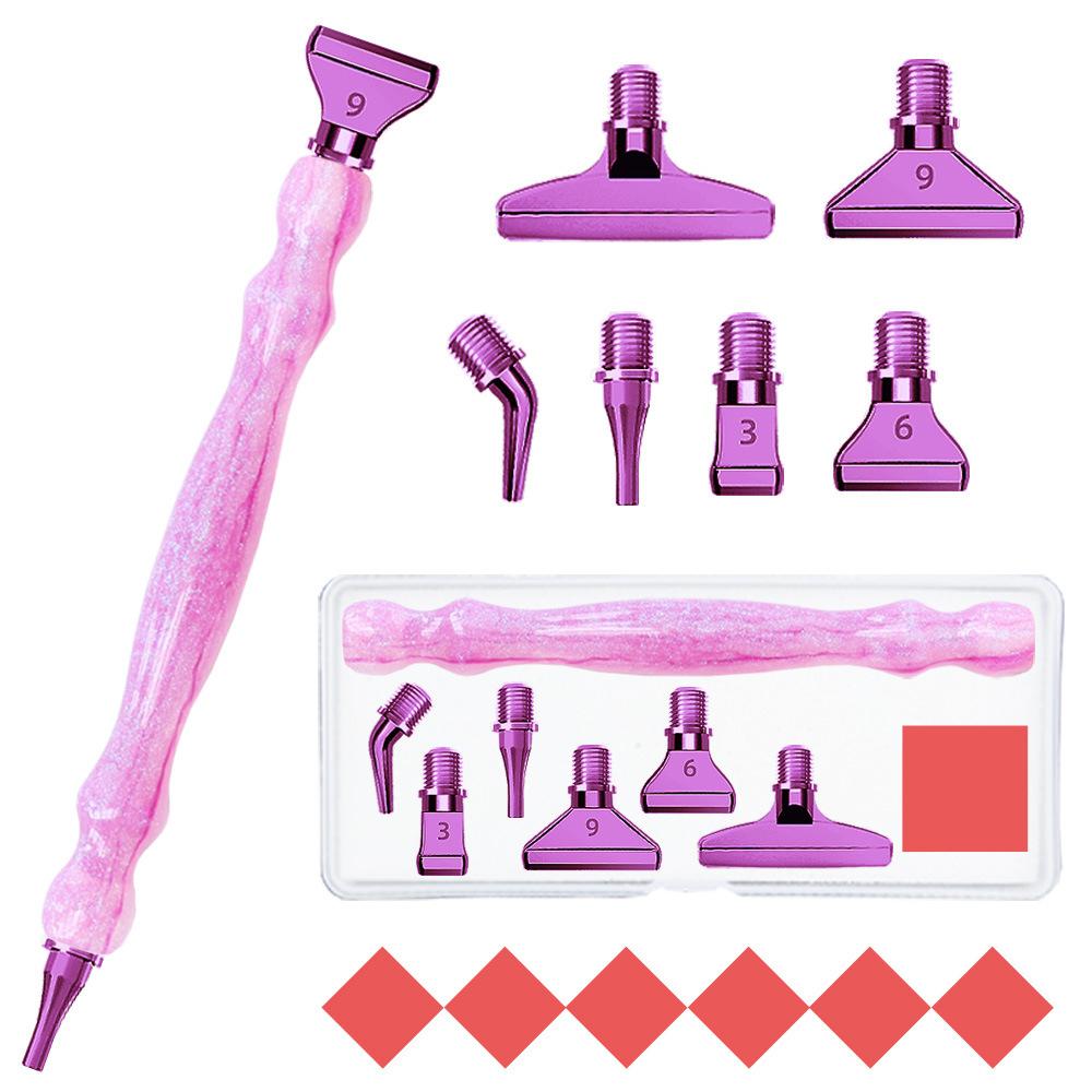 Purple 5D DIY Diamond Pen Set Resin Diamond Painting Tool Point Drill Pen with Thread Multifunctional 6 Metal Pen Heads and Clay