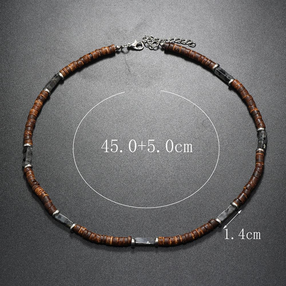 Vintage Bohemian Summer Jewelry Ethnic Jewelry Brown Coconut Shell Wood Beads Natural Stone Necklace Men's Jewelry