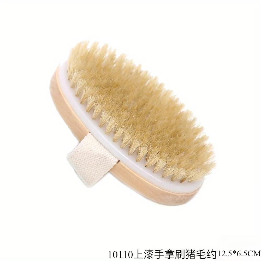 Pig mane hair bath brush, wooden exfoliating body dry brush, long handle back brush, scrubbing bath artifact