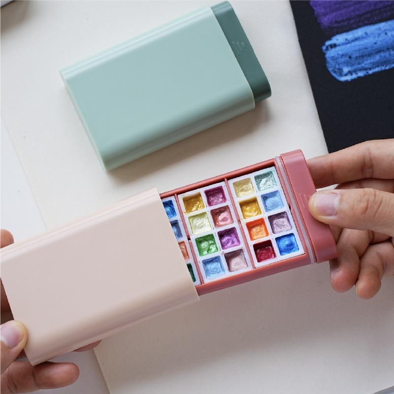 24 Colors Mini 3D Printed Paint Box Portable Art Supplies Art Students Outdoor Sketching Painting Creation Travel Watercolor Box