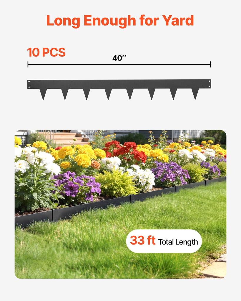 Galvanized Steel Landscape Edging, 10-Pack 1016 X 114 Mm Metal Edging for Landscaping with 11 Mounting Clips, Heavy Duty Metal Garden Edge Border for