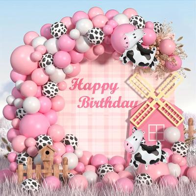 Cow Balloon Chain Set Pink Girl Birthday Farm Themed Balloon Arch Set Scene Decoration