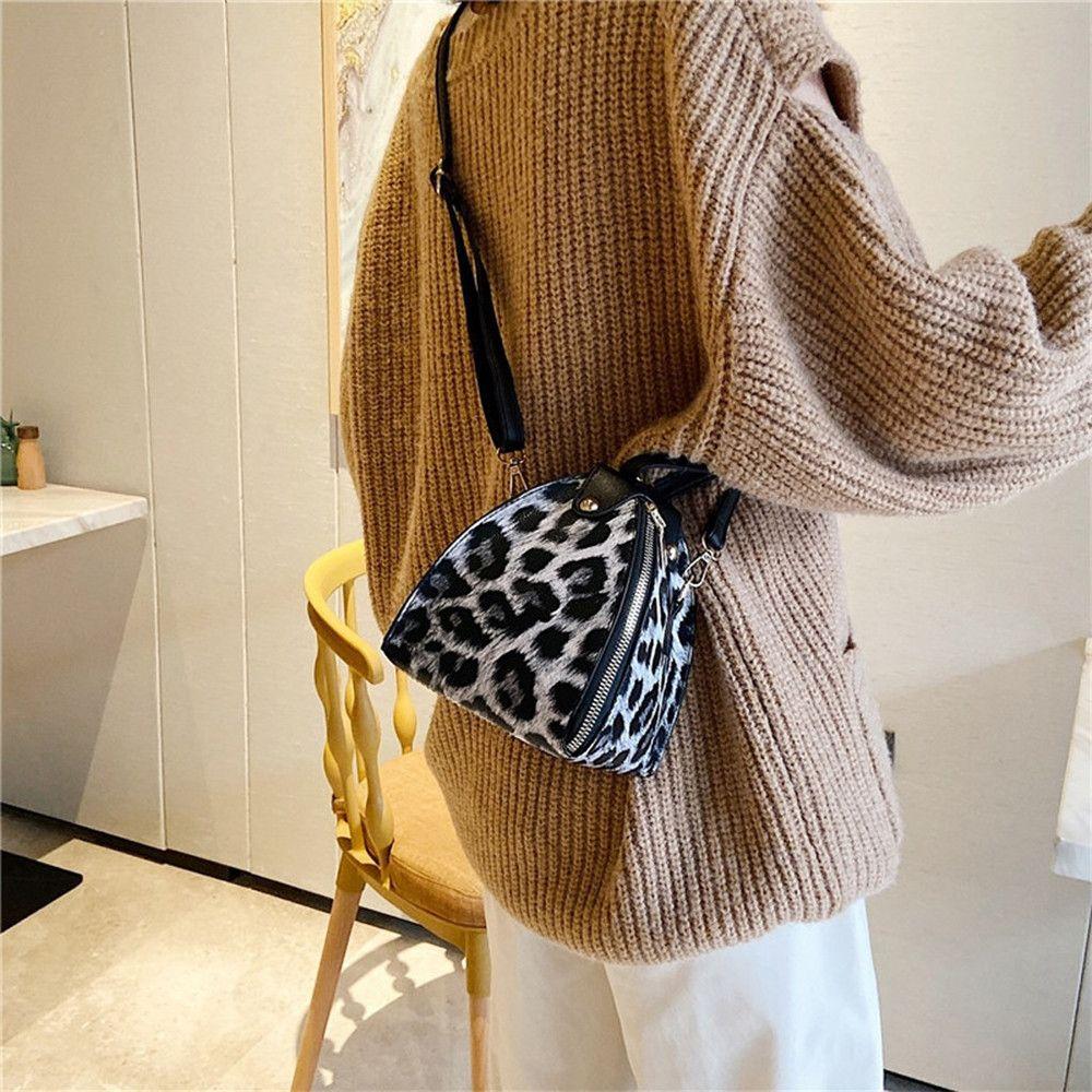 Casual Leopard Print Messenger Bag Large Capacity Multifunctional Dumpling Shape Wallet Pu Leather Handbag Women