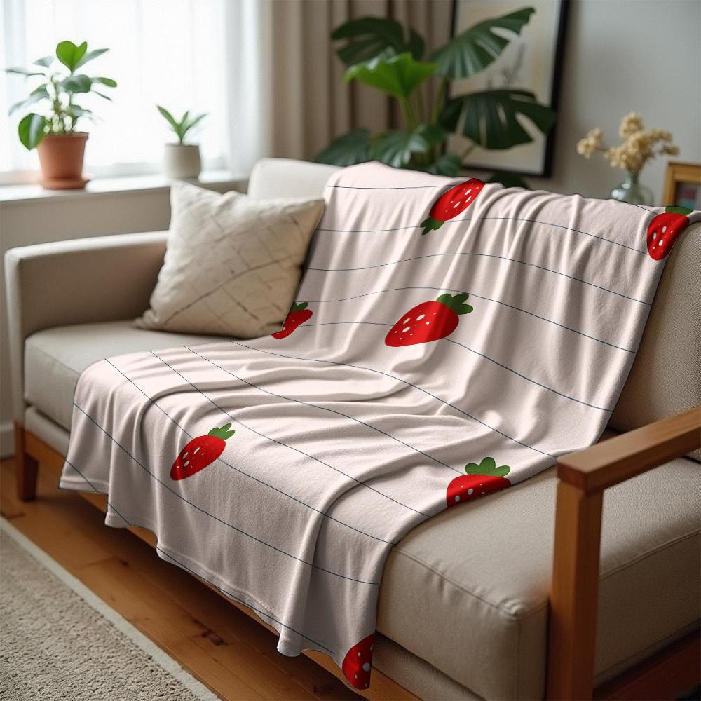 Strawberry Gingham Anime Cartoon Flannel Blanket Soft Warm Throw for Bedroom Sofa Car Kids Holiday Gift