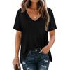 Women's Fashion Casual V-Neck Solid Color Flowy Loose Short-Sleeved T Shirt Top
