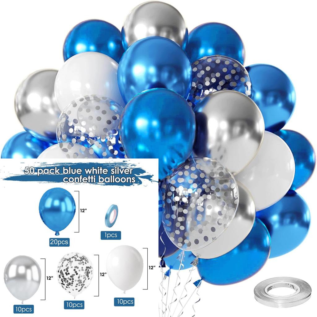 12inch-50pcs Blue Gold Green and Pink Balloon Set, Suitable for Weddings, Birthdays, Popular Parties, Bridal Showers