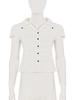 American Style Lapel Waist-Cinched Pleated Short-Sleeve Cardigan Shirt