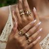 Stainless Steel Vintage Zircon Sun Star Shape Double Layer Linear Open Ring for Women 18K Gold Plated New Fashion Jewelry Gift