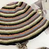 Summer Fisherman Hat for Woman Weaving Bucket Hat Crochet Stripe Pattern Cap