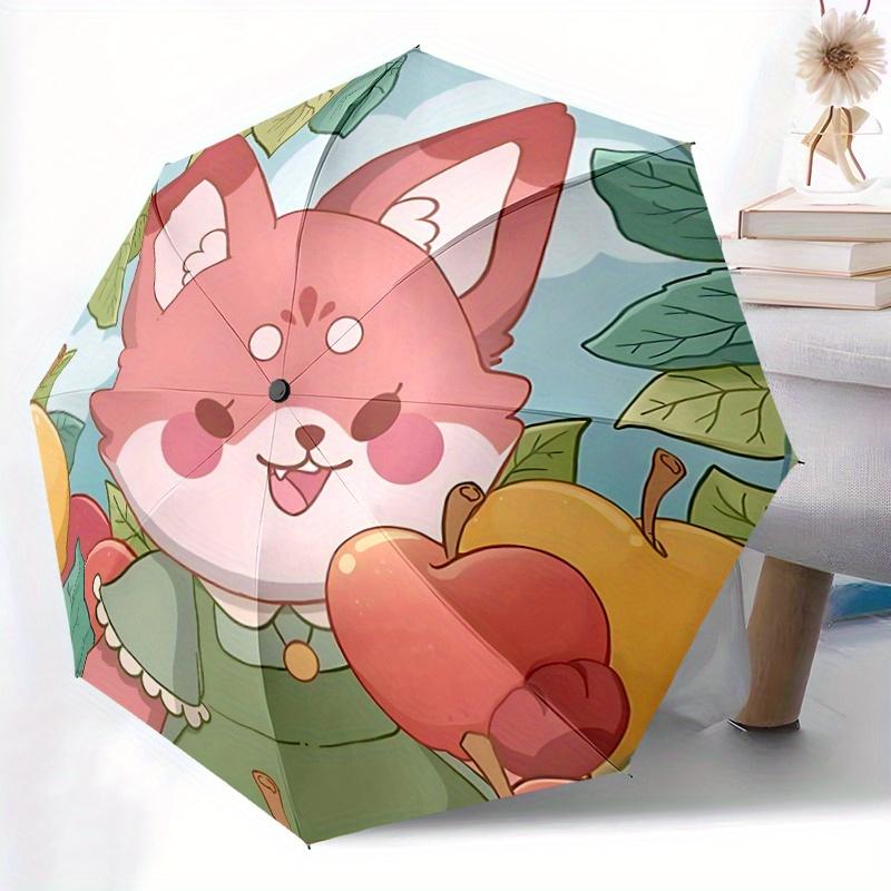 1pc Lively Fox Automatic Opening and Closing Folding - A Good Choice for Gifts, Fashionable and Convenient Umbrella With Cute Cartoon Characters, Dura