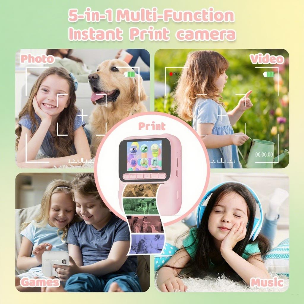 Kids Instant Camera Color Printing Camera 32GB 1080P Thermal Print Digital Camera Print Photo Video Games Music Children Gift