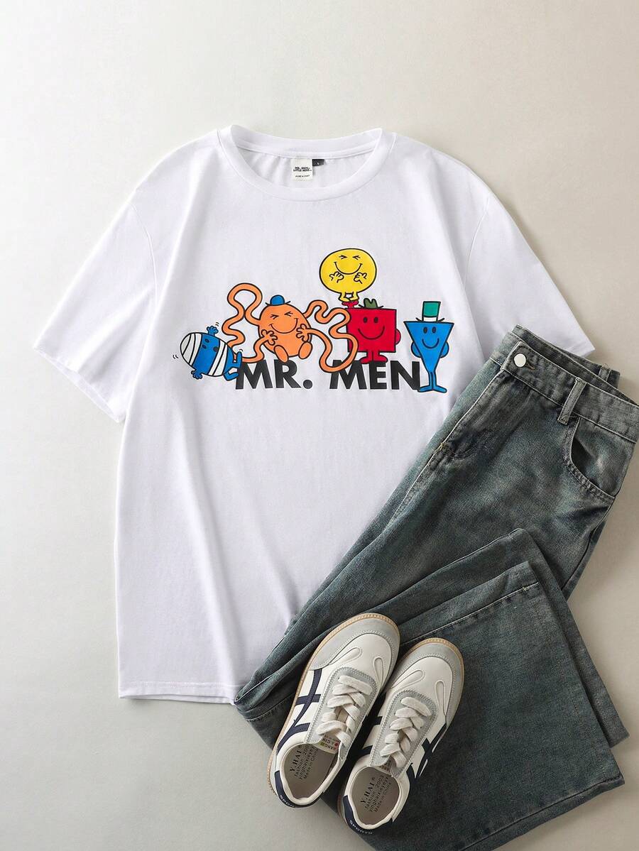 

Unisex s Casual Cute Cartoon & Letter Graphic Round Neck Short Sleeve T-Shirt, Summer M