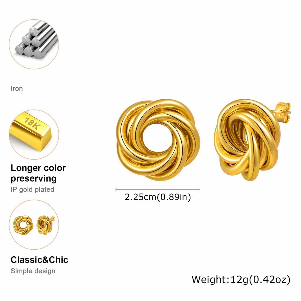 Geometric Irregular Twist Texture Earrings for Women, Gold Color Chunky Stud Earrings, Vintage Jewelry Gift