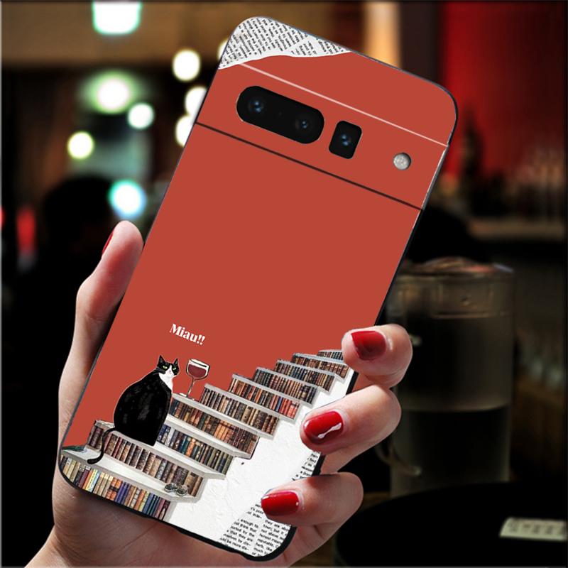

Phone Case For Google Pixel 10 9 Pro XL 9A 8 7 6 Pro Pixel 8A 7A 6A Pixel 8 7 6 5 Drinking Wine Cat Google Pixel 8 Pro