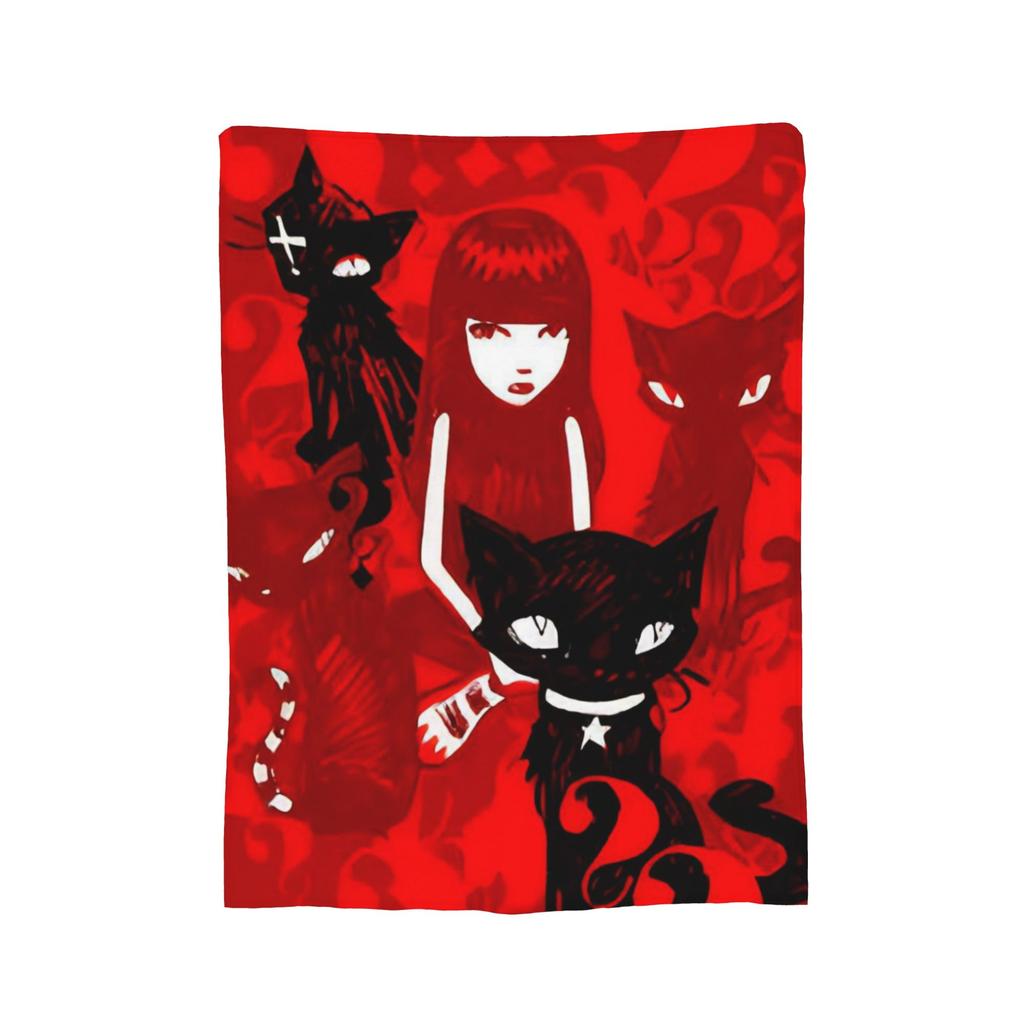 Cartoon E-Emily the Strange Fleece Throw Blanket Cats Blanket for Bed Car Super Warm Quilt,