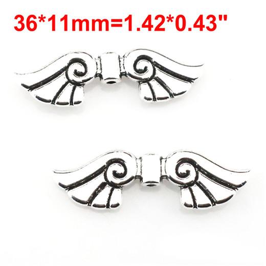 10PCS Vintage Antique Silver Color Alloy Angel Feather Wing Pendant For DIY Jewelry Making