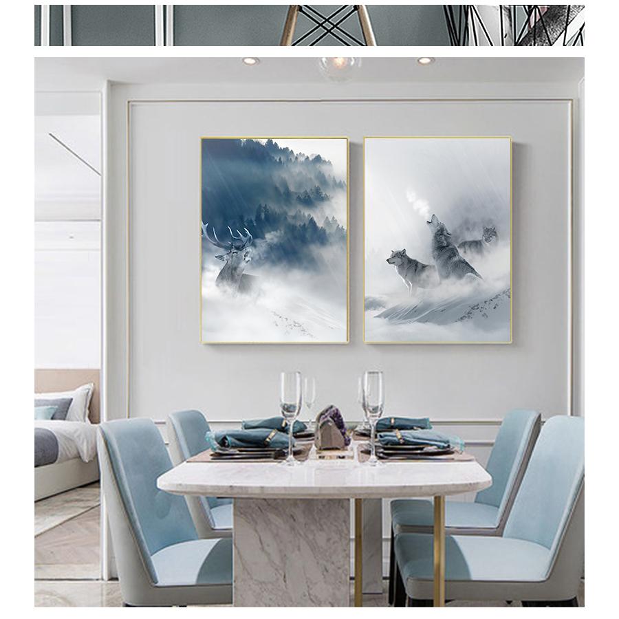 Canvas Painting Forest Snow Mountain Modular Pictures for Living Room Home Cuadros Decoartion Nordic Animal Poster Wolf Elk