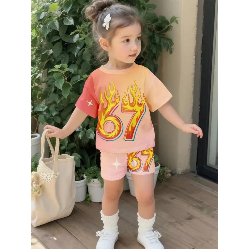 Set Estivo Bambino 2 Pezzi Casual Sportivo Tendenza Stampa 3D Girocollo T-shirt e Pantaloncini