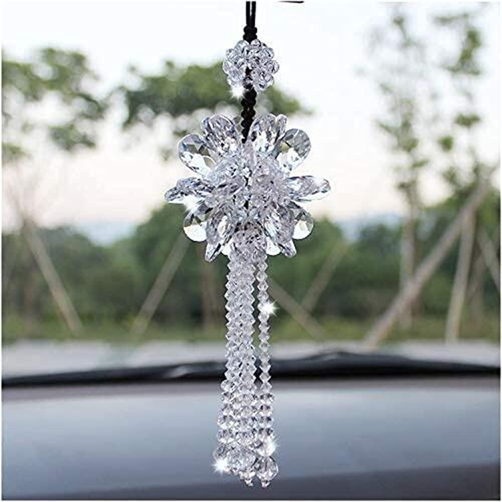 Car Pendant Mirror Crystal Hanging Ornament Interior Crystal Bag Mirror Pendant Decoration, Charm, Decoration, Accessory, (White)
