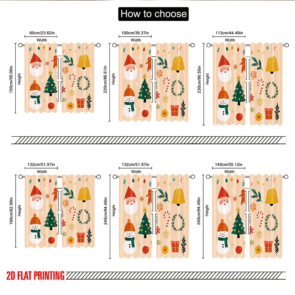 2pcs 2D flat printing Happy Christmas Party Curtains Christmas Holiday Cute Cartoon Digital Printed Polyester Drapes Party