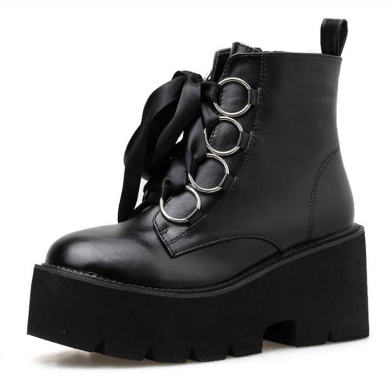 Otoño Mujer Botines Dedo del Pie Redondo Con Cordones Plataforma Botas  Cortas Pu Pu Botas Negras Suaves comprar a buen precio — entrega gratuita,  reseñas reales con fotos — Joom