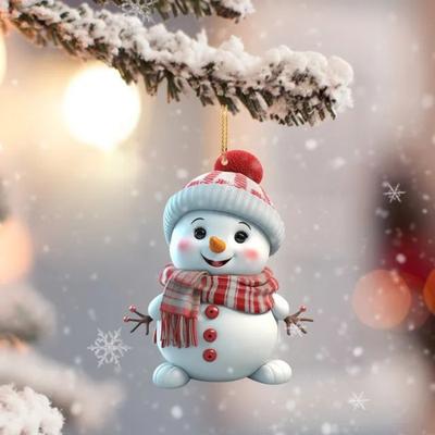 Christmas Snowman 2D Flat Pendant Hanging Ornament Cartoon Acrylic Pendant Xmas Tree Decoration
