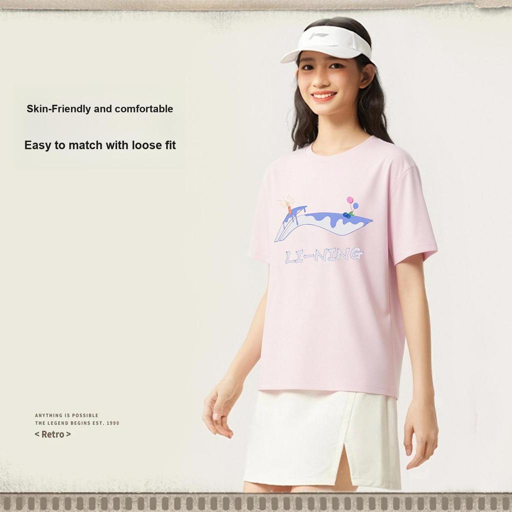 Li-Ning Versatile Comfortable Soft Loose Short Sleeve T-Shirt Women tops Light-Pink AHSW852-2