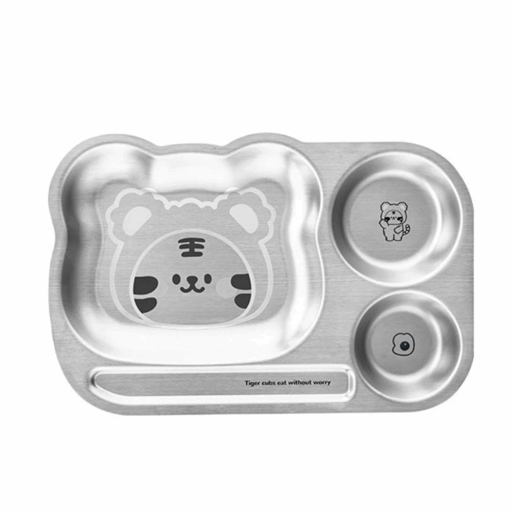 Multi Grids Children Divided Dinner Plate Square Shaped Stainless Steel Plate Kindergarten School