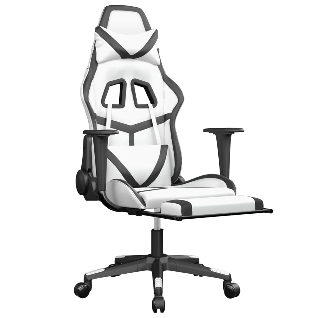 Vidaxl Gaming Armchair with Footrest, White-Black, Faux Leather