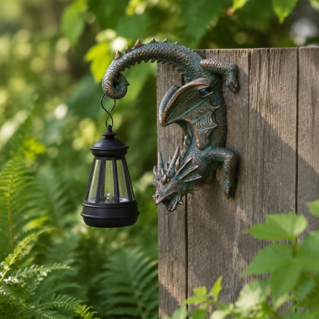 Solar Powered Dragon Wall Lantern Resin Sculpture Outdoor Garden Decorative Lighting Fixture for Patio Porch Yard Home Office