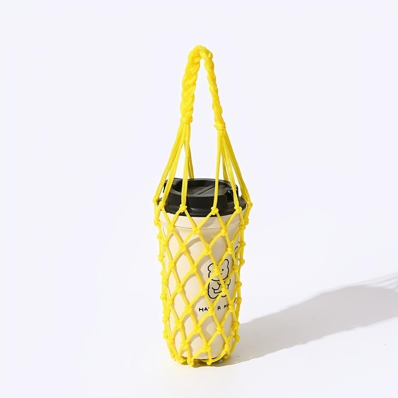 

Hand-woven mesh storage bag Durable Suitable for holding water bottles and coffee pots It is portable storage Ideal choice for holiday gifts Yellow hanging bag